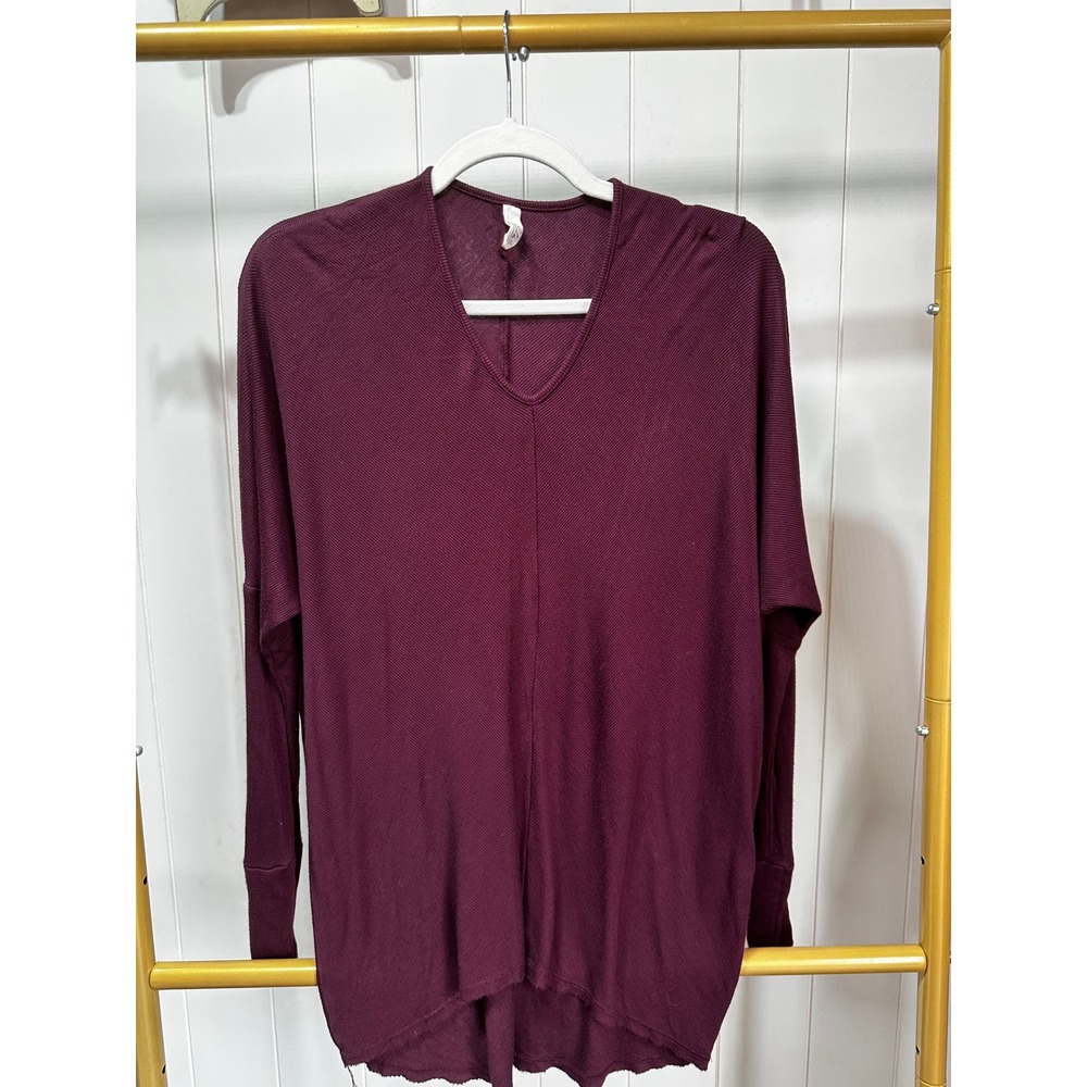 Elan Burgundy Ribbed Knit V-Neck Tunic Top Long Sleeve Small